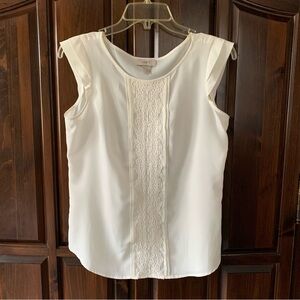 Loft  ~Off White ~Layered Cap Sleeve  ~Lace Detail  ~Small  ~Feminine Versatile